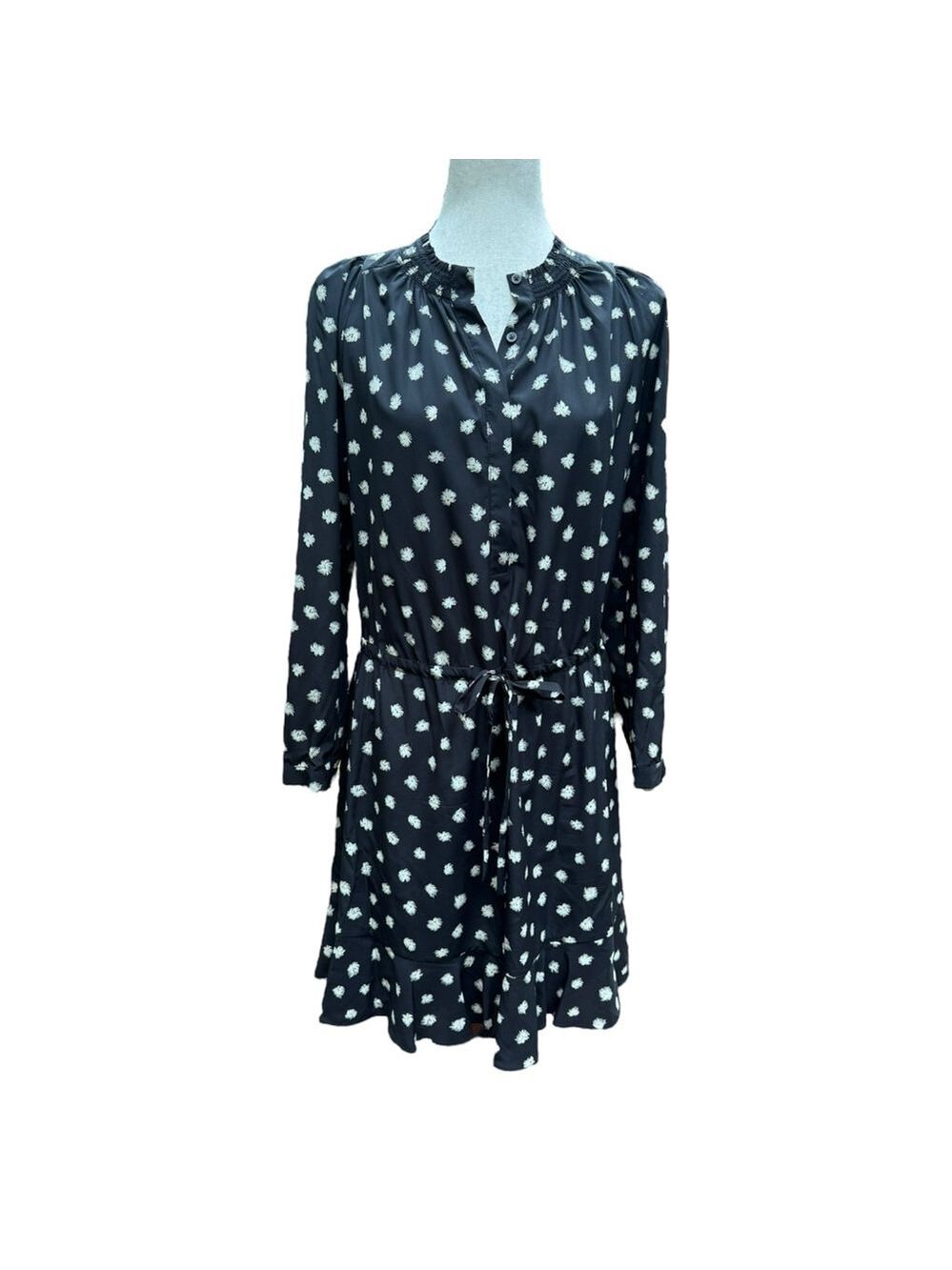 Rebecca Taylor Silk Floral Mini Dress Black White Ruffle Hem Belted Feminine 8 M - Picture 2 of 14